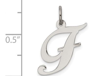 Sterling Silver Rhodium-plated Fancy Script Letter F Initial Charm (Style QC5088F)