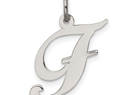 Sterling Silver Rhodium-plated Fancy Script Letter F Initial Charm (Style QC5088F)