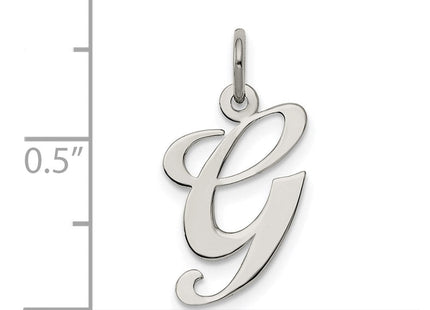 Sterling Silver Rhodium-plated Fancy Script Letter G Initial Charm (Style QC5088G)