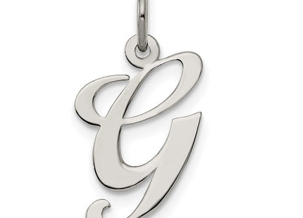 Sterling Silver Rhodium-plated Fancy Script Letter G Initial Charm (Style QC5088G)
