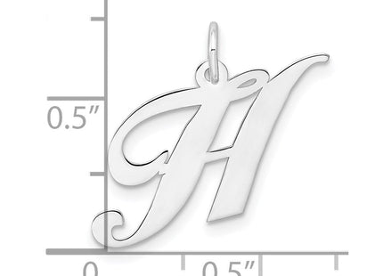 Sterling Silver Rhodium-plated Fancy Script Letter H Initial Charm (Style QC5088H)