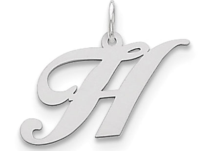 Sterling Silver Rhodium-plated Fancy Script Letter H Initial Charm (Style QC5088H)