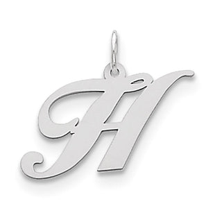 Sterling Silver Rhodium-plated Fancy Script Letter H Initial Charm (Style QC5088H)