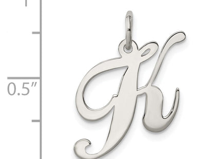 Sterling Silver Rhodium-plated Fancy Script Letter K Initial Charm (Style QC5088K)