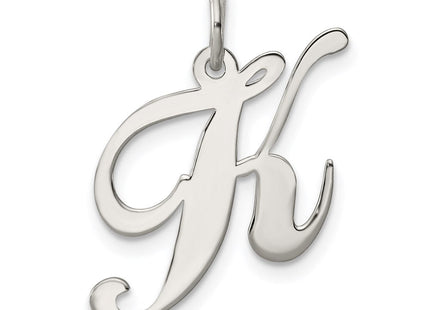 Sterling Silver Rhodium-plated Fancy Script Letter K Initial Charm (Style QC5088K)