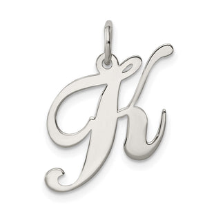 Sterling Silver Rhodium-plated Fancy Script Letter K Initial Charm (Style QC5088K)