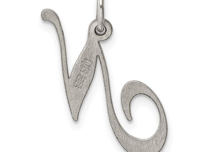 Sterling Silver Rhodium-plated Fancy Script Letter N Initial Charm (Style QC5088N)