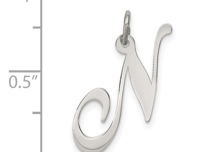Sterling Silver Rhodium-plated Fancy Script Letter N Initial Charm (Style QC5088N)