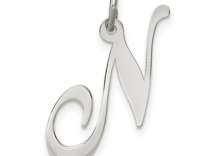 Sterling Silver Rhodium-plated Fancy Script Letter N Initial Charm (Style QC5088N)