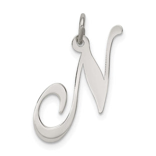Sterling Silver Rhodium-plated Fancy Script Letter N Initial Charm (Style QC5088N)