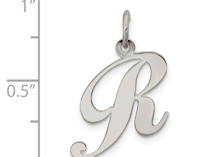 Sterling Silver Rhodium-plated Fancy Script Letter R Initial Charm (Style QC5088R)