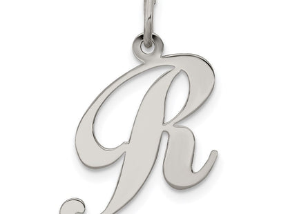 Sterling Silver Rhodium-plated Fancy Script Letter R Initial Charm (Style QC5088R)