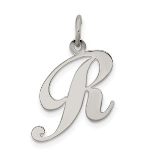 Sterling Silver Rhodium-plated Fancy Script Letter R Initial Charm (Style QC5088R)