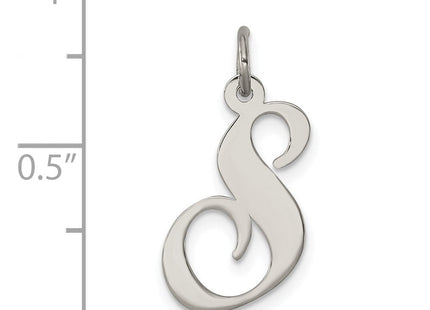 Sterling Silver Rhodium-plated Fancy Script Letter S Initial Charm (Style QC5088S)