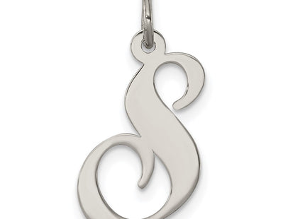 Sterling Silver Rhodium-plated Fancy Script Letter S Initial Charm (Style QC5088S)