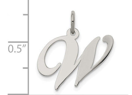 Sterling Silver Rhodium-plated Fancy Script Letter W Initial Charm (Style QC5088W)