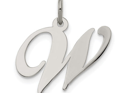 Sterling Silver Rhodium-plated Fancy Script Letter W Initial Charm (Style QC5088W)
