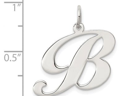 Sterling Silver Rhodium-plated Fancy Script Letter B Initial Charm (Style QC5090B)