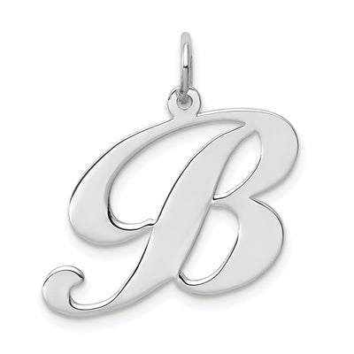 Sterling Silver Rhodium-plated Fancy Script Letter Initial Charm, 21 x 24mm