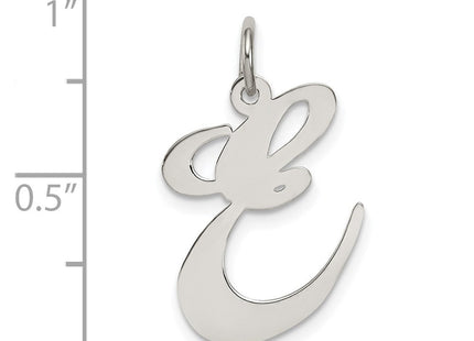 Sterling Silver Rhodium-plated Fancy Script Letter E Initial Charm (Style QC5090E)