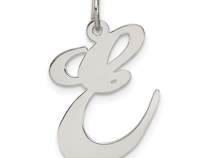 Sterling Silver Rhodium-plated Fancy Script Letter E Initial Charm (Style QC5090E)