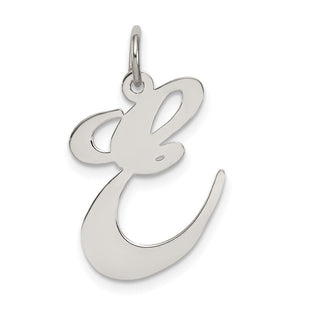 Sterling Silver Rhodium-plated Fancy Script Letter E Initial Charm (Style QC5090E)