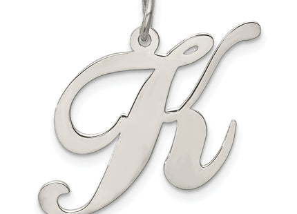 Sterling Silver Rhodium-plated Fancy Script Letter Initial Charm (Large)