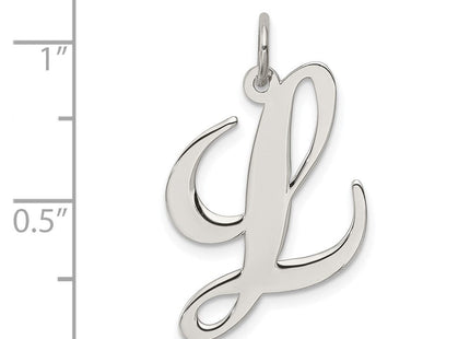 Sterling Silver Rhodium-plated Fancy Script Letter L Initial Charm (Style QC5090L)