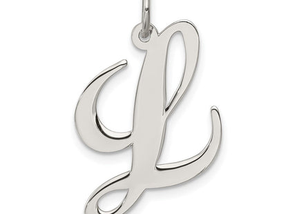 Sterling Silver Rhodium-plated Fancy Script Letter L Initial Charm (Style QC5090L)