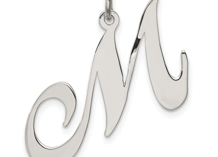 Sterling Silver Rhodium-plated Fancy Script Letter Initial Charm (Large)