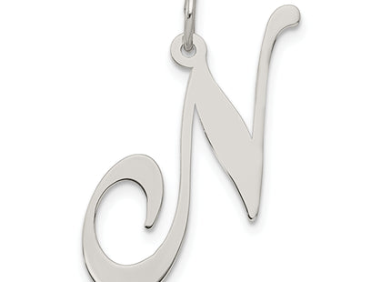 Sterling Silver Rhodium-plated Fancy Script Letter Initial Charm (Large)