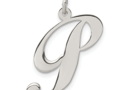 Sterling Silver Rhodium-plated Fancy Script Letter Initial Charm (Large)