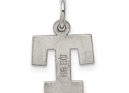 Sterling Silver Rhodium-plated Block Letter T Initial Charm