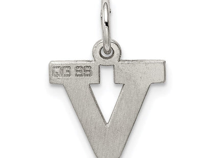 Sterling Silver Rhodium-plated Block Letter V Initial Charm