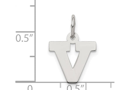 Sterling Silver Rhodium-plated Block Letter V Initial Charm