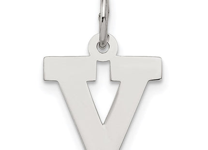 Sterling Silver Rhodium-plated Block Letter V Initial Charm