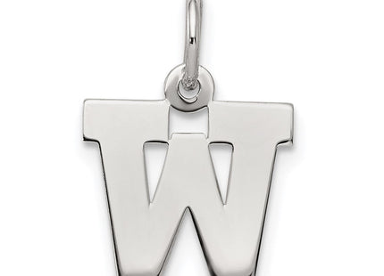 Sterling Silver Rhodium-plated Block Letter W Initial Charm