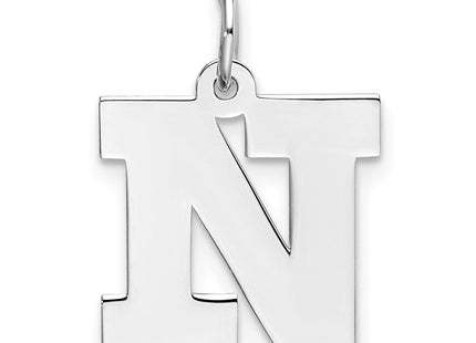 Sterling Silver Rhodium-plated Block Letter N Initial Charm