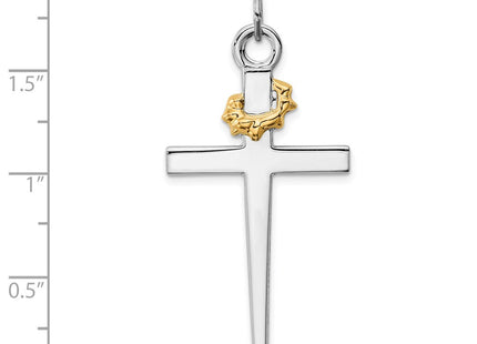 Sterling Silver Platinum-plated & 18k Gold-plated Cross Pendant (Style QC5240)
