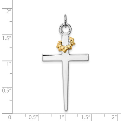 Sterling Silver Platinum-plated & 18K Gold-plated Cross Pendant, 44 x 24mm