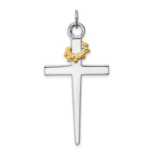 Sterling Silver Platinum-plated & 18k Gold-plated Cross Pendant (Style QC5240)