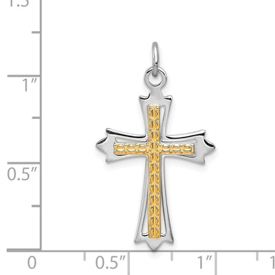 Sterling Silver Platinum-plated & Gold-plated Cross Pendant, 27 x 18mm