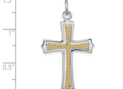 Sterling Silver Platinum-plated & Gold-plated Cross Pendant (Style QC5255)