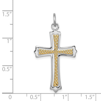 Sterling Silver Platinum-plated & Gold-plated Cross Pendant, 32 x 20mm