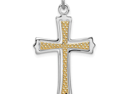 Sterling Silver Platinum-plated & Gold-plated Cross Pendant (Style QC5255)