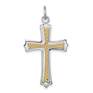 Sterling Silver Platinum-plated & Gold-plated Cross Pendant (Style QC5255)