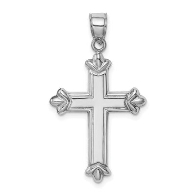 Sterling Silver Rhodium-plated Fleur-de-lis Cross Pendant, 33 x 19mm