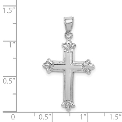 Sterling Silver Rhodium-plated Fleur-de-lis Cross Pendant, 33 x 19mm
