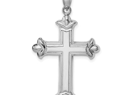 Sterling Silver Rhodium-plated Fleur-de-lis Cross Pendant (Style QC5257)