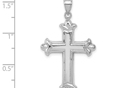 Sterling Silver Rhodium-plated Fleur-de-lis Cross Pendant (Style QC5257)